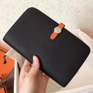 Faux Luxe Portefeuille Dogon Duo Hermès Noir/Orange