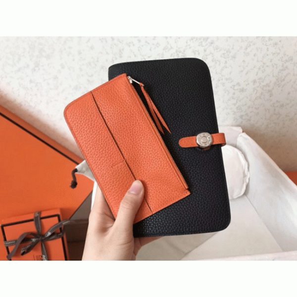 Faux Luxe Portefeuille Dogon Duo Hermès Noir/Orange – Image 3