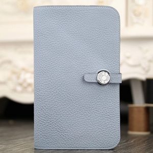 Meilleure Réplique Portefeuille Dogon Combine Hermès Bleu Lin