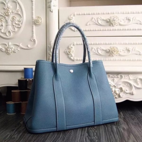 Fausse AAA Hermès Garden Party 30cm Cabas Bleu Jean – Image 7