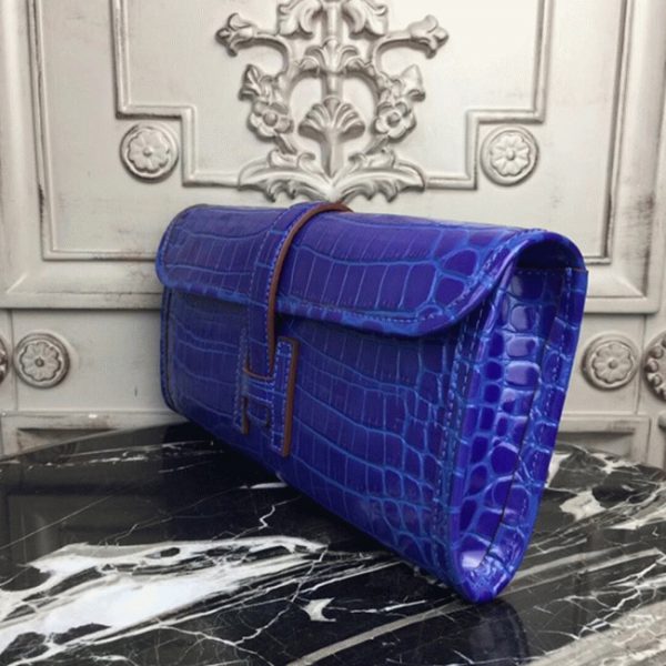 Réplique Hermès Jige Elan Pochette Cuir Crocodile Bleu électrique – Image 8