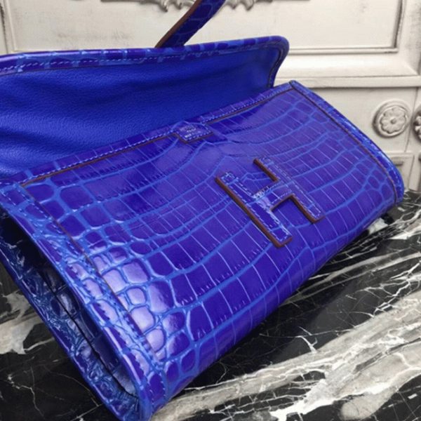 Réplique Hermès Jige Elan Pochette Cuir Crocodile Bleu électrique – Image 7