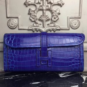 Réplique Hermès Jige Elan Pochette Cuir Crocodile Bleu électrique