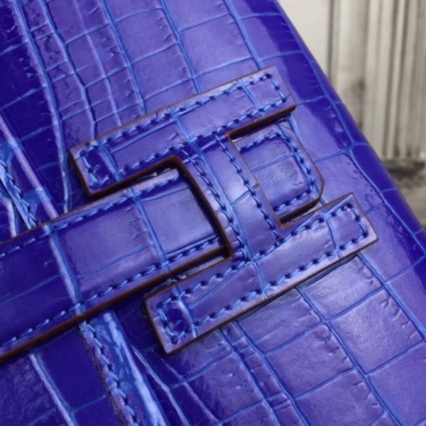 Réplique Hermès Jige Elan Pochette Cuir Crocodile Bleu électrique – Image 4