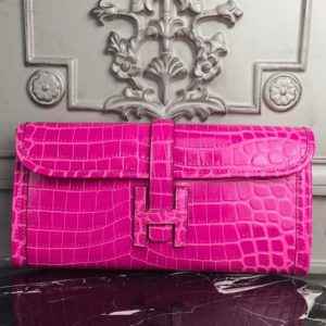 Réplique Hermès Jige Elan 29 Pochette Cuir Crocodile Rouge Rose
