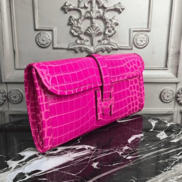 Réplique Hermès Jige Elan 29 Pochette Cuir Crocodile Rouge Rose – Image 4