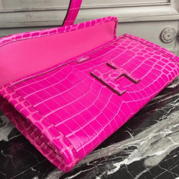 Réplique Hermès Jige Elan 29 Pochette Cuir Crocodile Rouge Rose – Image 2