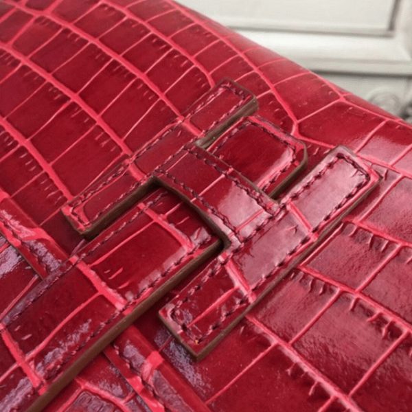 Top Réplique de Luxe Hermès Jige Elan Pochette Cuir Crocodile Rouge Foncé – Image 8