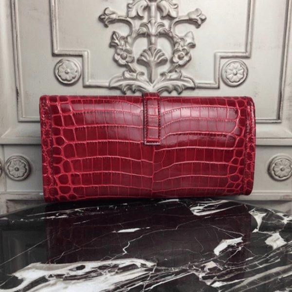 Top Réplique de Luxe Hermès Jige Elan Pochette Cuir Crocodile Rouge Foncé – Image 6