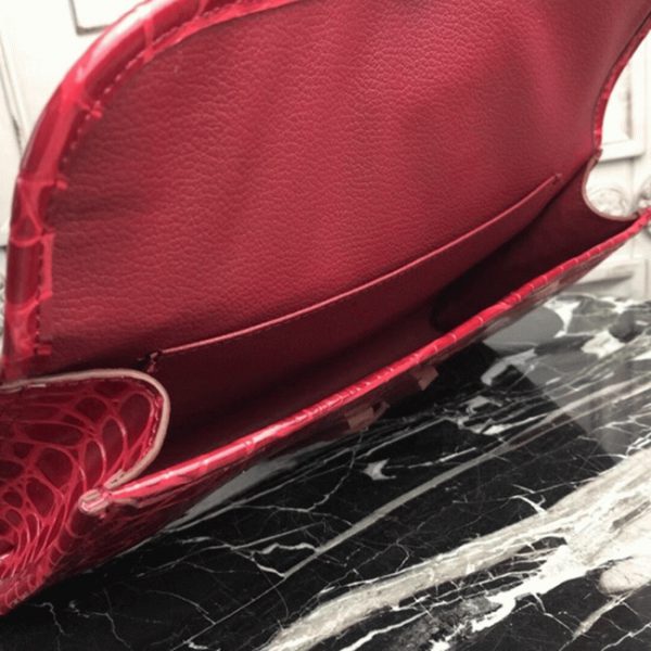 Top Réplique de Luxe Hermès Jige Elan Pochette Cuir Crocodile Rouge Foncé – Image 5