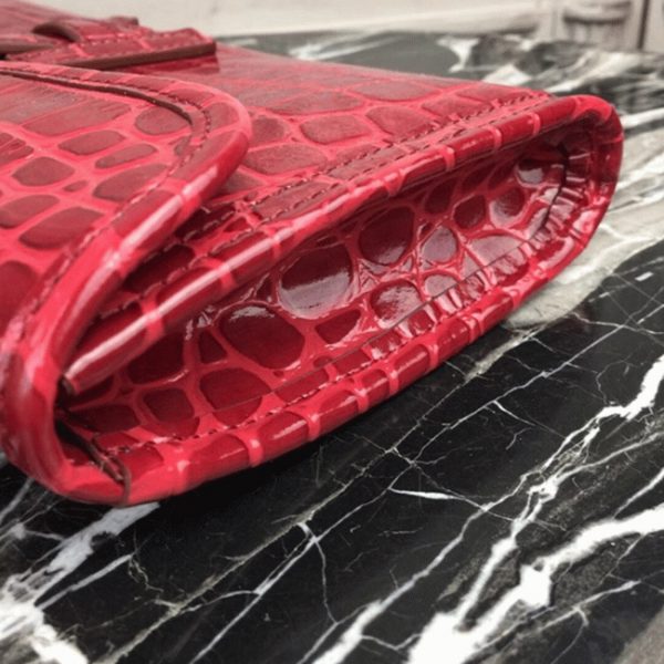 Top Réplique de Luxe Hermès Jige Elan Pochette Cuir Crocodile Rouge Foncé – Image 3