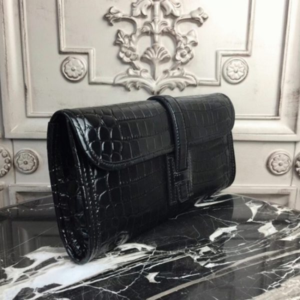 Réplique Hermès Jige Elan Pochette Cuir Crocodile Bleu électrique – Image 7