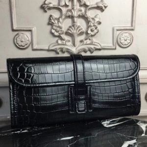Réplique Hermès Jige Elan Pochette Cuir Crocodile Bleu électrique