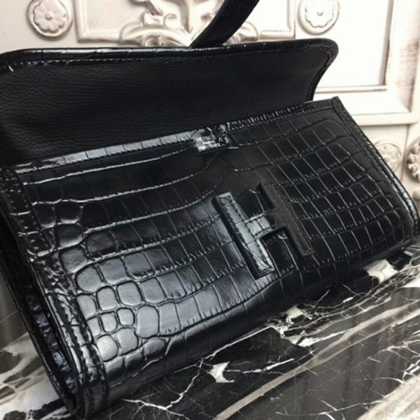 Réplique Hermès Jige Elan Pochette Cuir Crocodile Bleu électrique – Image 2