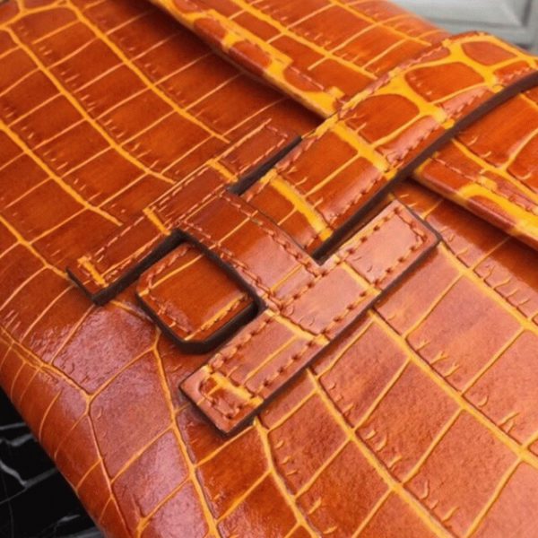 Contrefaçon Hermès Jige Elan Pochette Cuir Crocodile Orange – Image 5