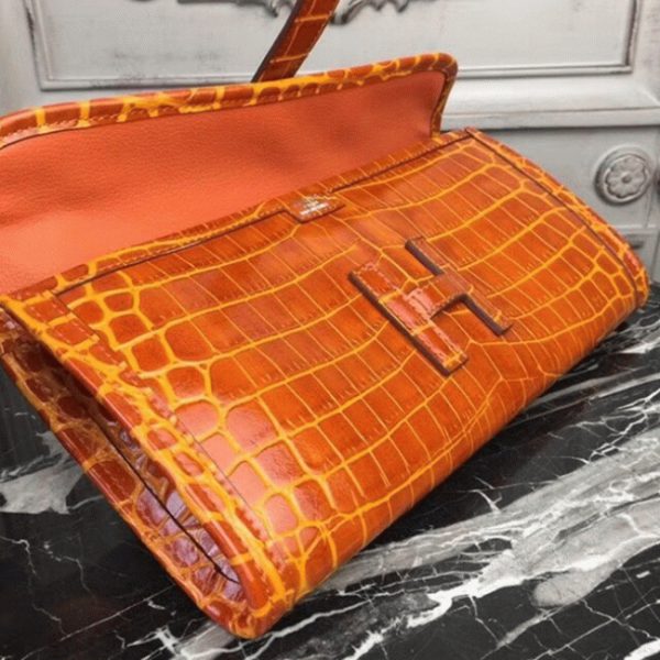 Contrefaçon Hermès Jige Elan Pochette Cuir Crocodile Orange – Image 4
