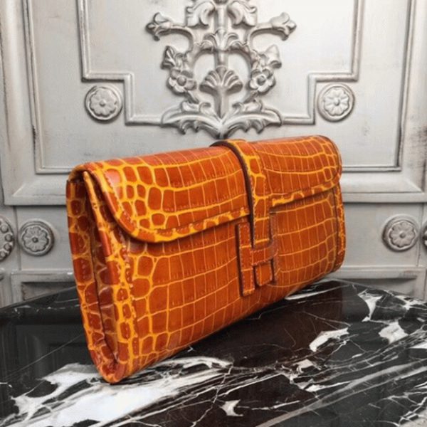 Contrefaçon Hermès Jige Elan Pochette Cuir Crocodile Orange – Image 2