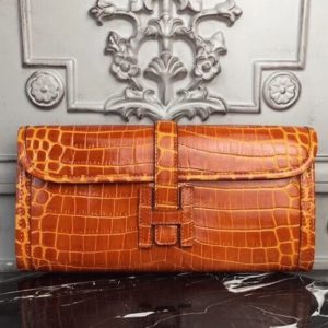 Contrefaçon Hermès Jige Elan Pochette Cuir Crocodile Orange