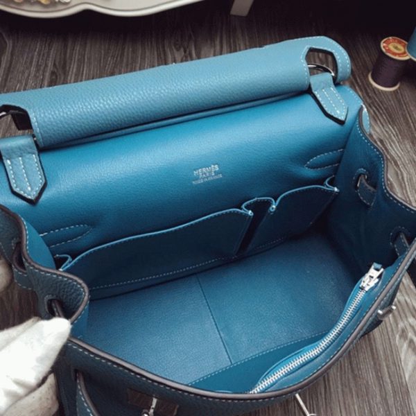 Contrefaçon Hermès Jypsiere 31cm Sac à Main Bleu Jean – Image 6