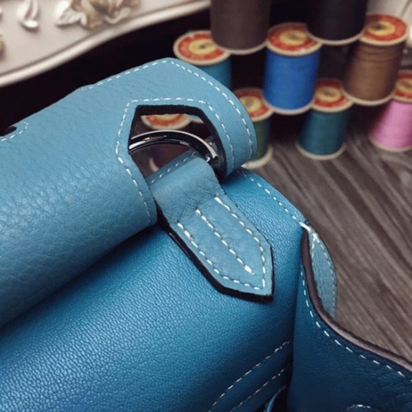 Contrefaçon Hermès Jypsiere 31cm Sac à Main Bleu Jean – Image 5