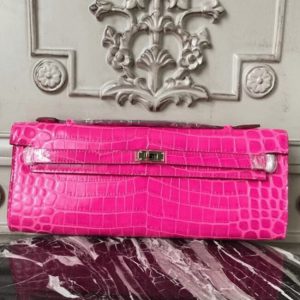 Réplique Hermès Kelly Cut Crocodile Rose Rouge