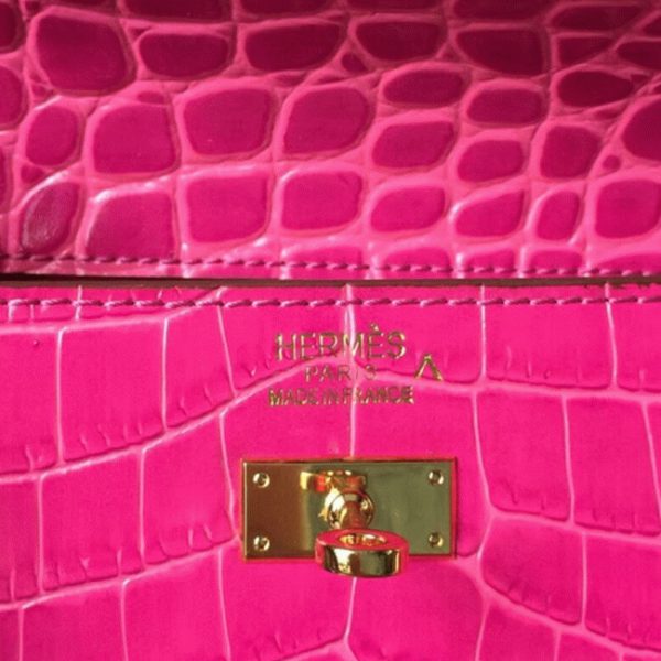 Réplique Hermès Kelly Cut Crocodile Rose Rouge – Image 7