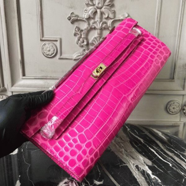 Réplique Hermès Kelly Cut Crocodile Rose Rouge – Image 5