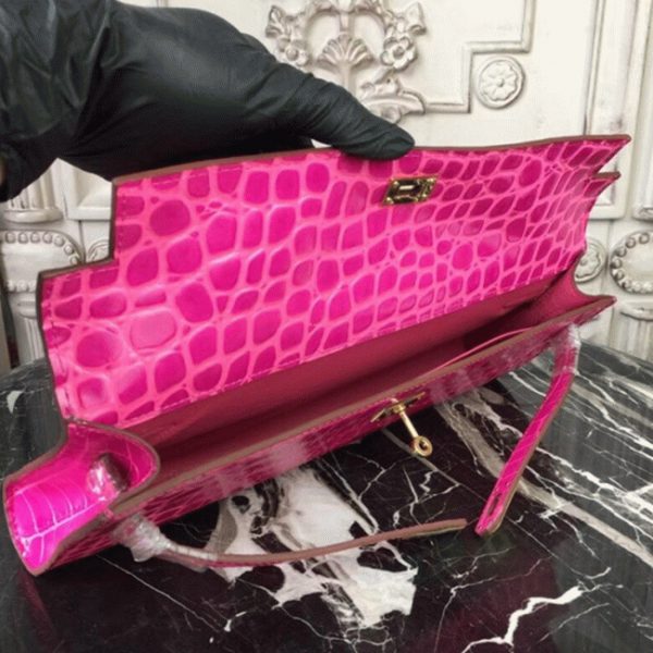 Réplique Hermès Kelly Cut Crocodile Rose Rouge – Image 2