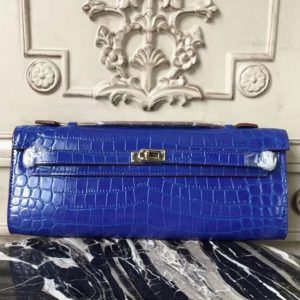 Réplique Pochette Hermès Kelly Cut Crocodile Bleu électrique