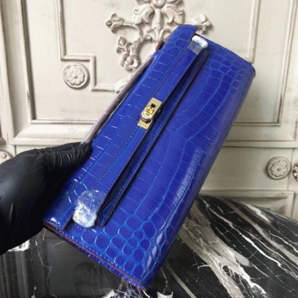 Réplique Pochette Hermès Kelly Cut Crocodile Bleu électrique – Image 7
