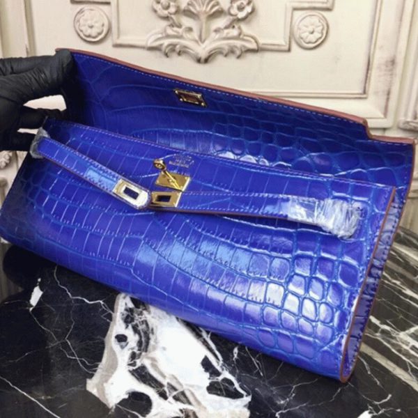 Réplique Pochette Hermès Kelly Cut Crocodile Bleu électrique – Image 4