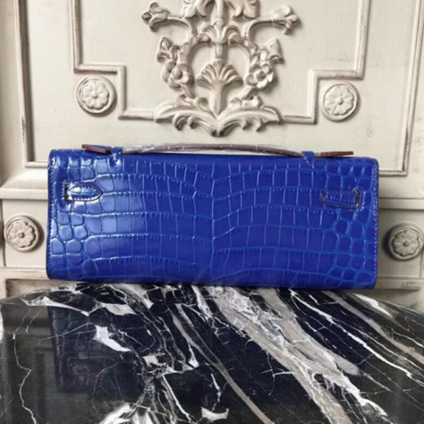 Réplique Pochette Hermès Kelly Cut Crocodile Bleu électrique – Image 2