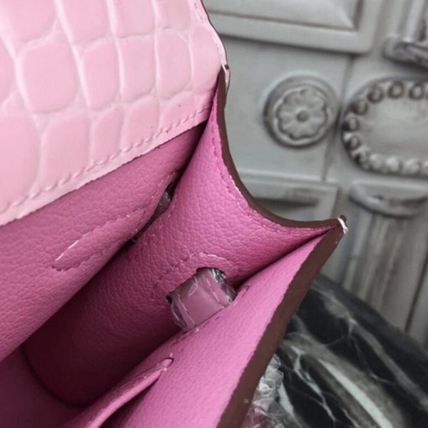 Réplique Pochette Hermès Kelly Cut Crocodile Rose – Image 8