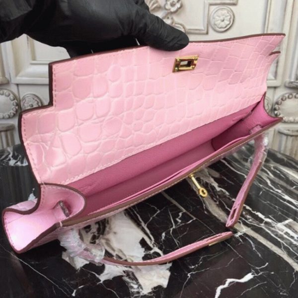 Réplique Pochette Hermès Kelly Cut Crocodile Rose – Image 7