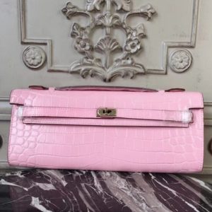 Réplique Pochette Hermès Kelly Cut Crocodile Rose