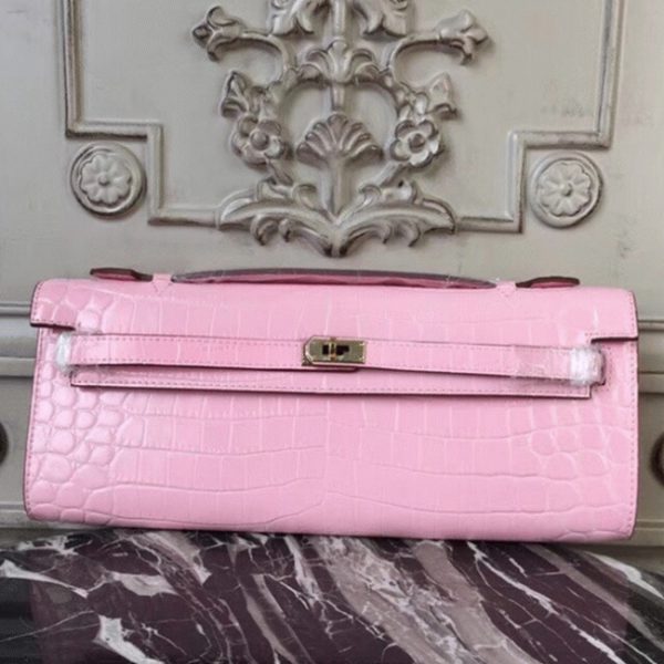 Réplique Pochette Hermès Kelly Cut Crocodile Rose