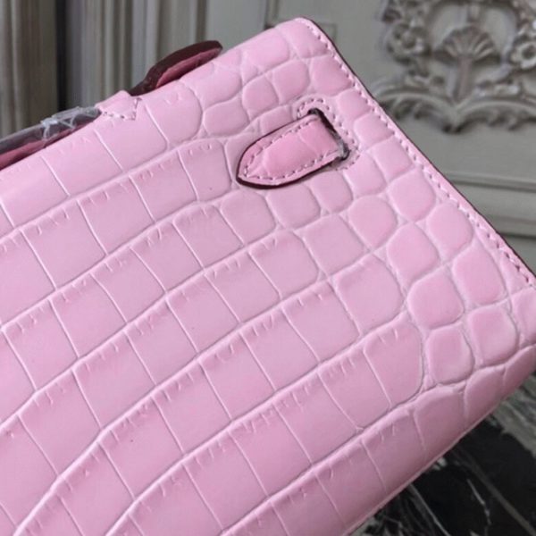 Réplique Pochette Hermès Kelly Cut Crocodile Rose – Image 5