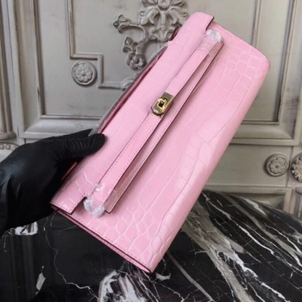 Réplique Pochette Hermès Kelly Cut Crocodile Rose – Image 4