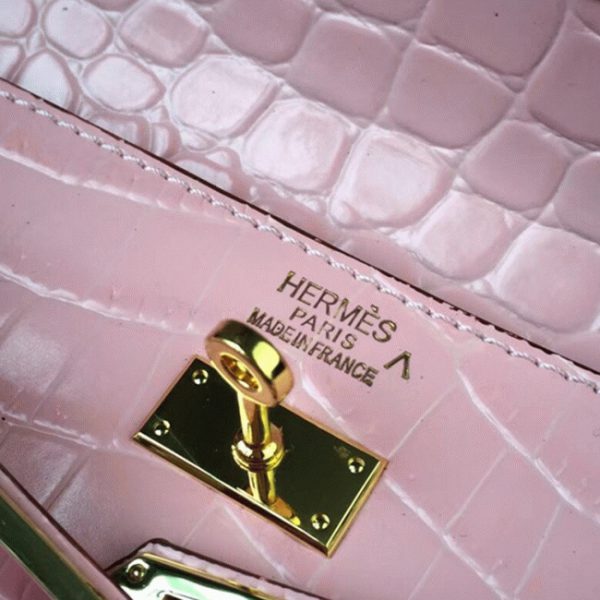 Réplique Pochette Hermès Kelly Cut Crocodile Rose – Image 2