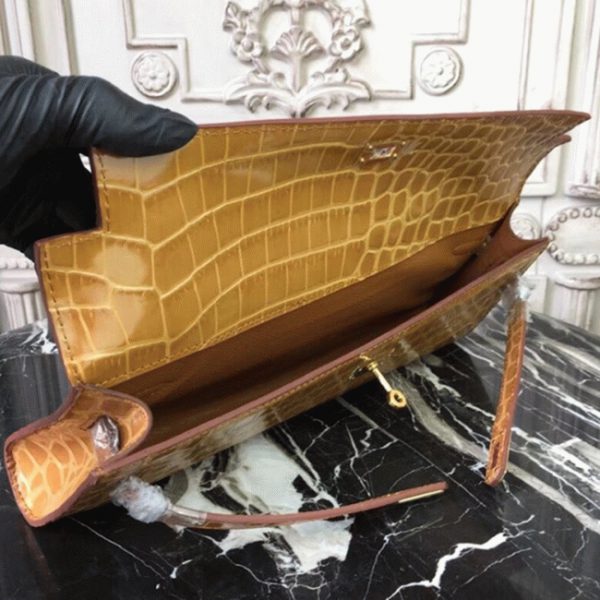 Fausse Pochette Hermès Kelly Cut Crocodile Caramel – Image 8