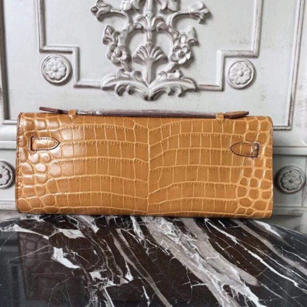 Fausse Pochette Hermès Kelly Cut Crocodile Caramel – Image 4