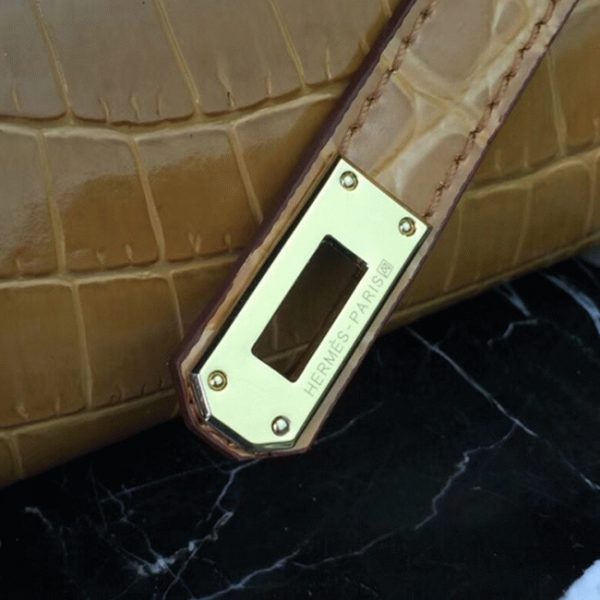 Fausse Pochette Hermès Kelly Cut Crocodile Caramel – Image 3
