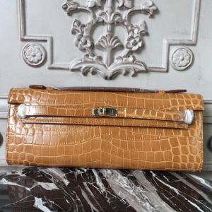 Fausse Pochette Hermès Kelly Cut Crocodile Caramel