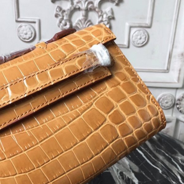 Fausse Pochette Hermès Kelly Cut Crocodile Caramel – Image 2