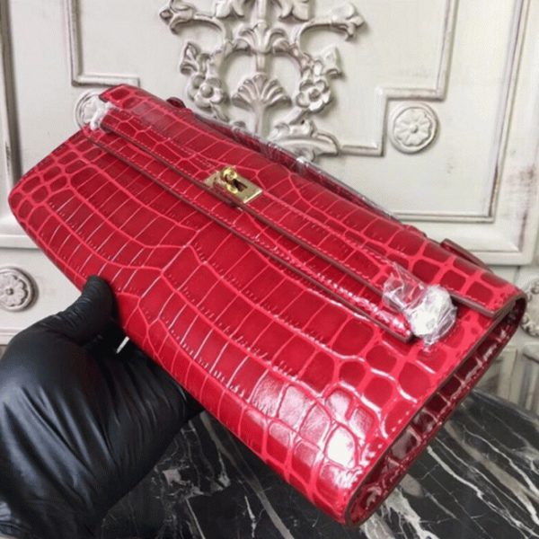Copie Pochette Hermès Kelly Cut Crocodile Rouge – Image 2