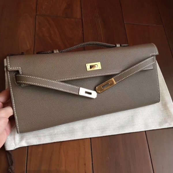 Contrefaçon Pochette Hermès Kelly Cut étoupe Epsom – Image 7