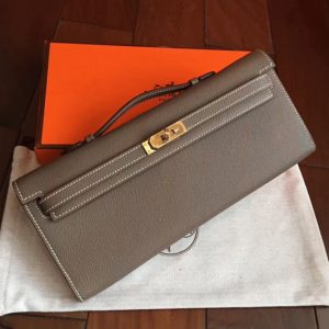 Contrefaçon Pochette Hermès Kelly Cut étoupe Epsom