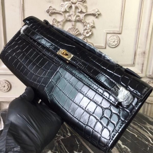 Réplique Pochette Hermès Kelly Cut Crocodile Noir – Image 7