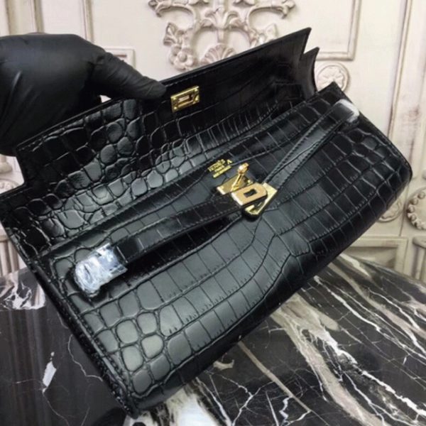 Réplique Pochette Hermès Kelly Cut Crocodile Noir – Image 3