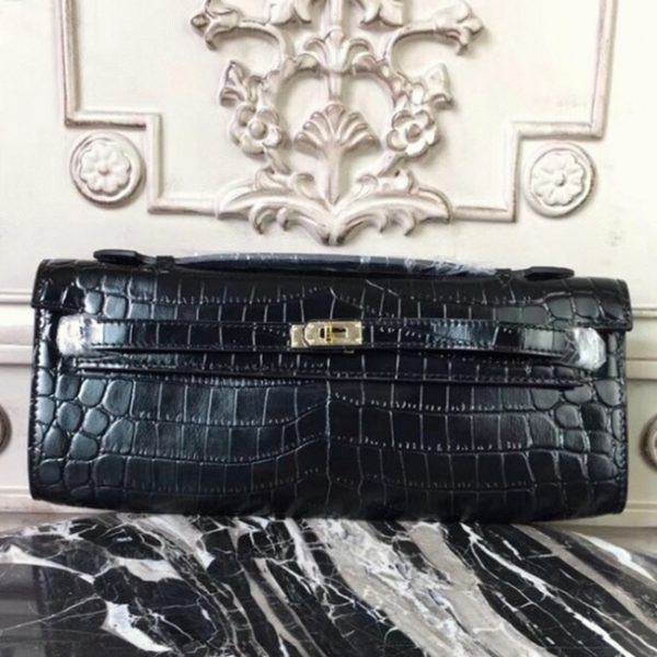 Réplique Pochette Hermès Kelly Cut Crocodile Noir – Image 2